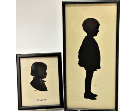 H Lawley, silhouette portrait of Eleanor and another by the same hand of a Young Boy, dated 1903, signed bottom left and bott