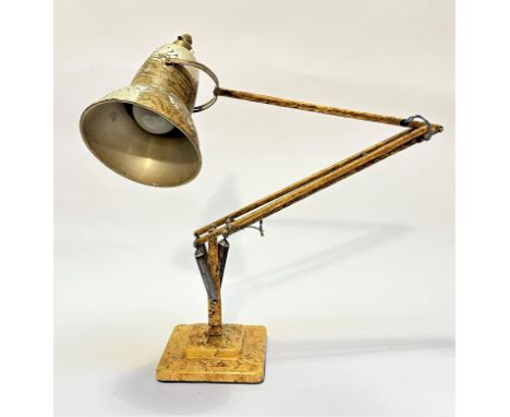 A 1950s anglepoise anodised aluminum and metal lamp with original painted cream and gilt finish, (fully extended 89cm h, shad