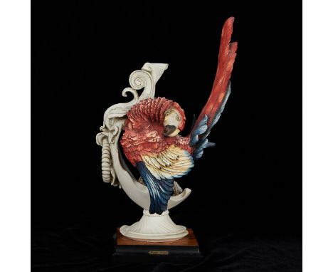 Giuseppe Armani (Italian, 1936-2006). Ceramic figure of a parrot curled in a vase titled "Parrot Vase." Hand signed, numbered