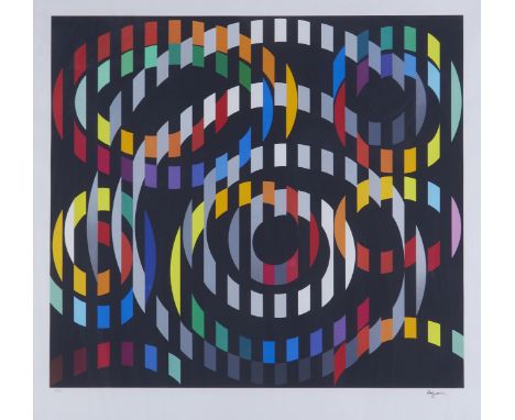 Yaacov Agam (Israeli, b. 1928). Silkscreen print on paper depicting an abstract geometric composition. Signed along the lower