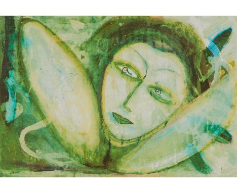 Jamali (Pakistani/American, b. 1944). Color lithograph on paper titled "Persephone," depicting a woman, Persephone from Greek