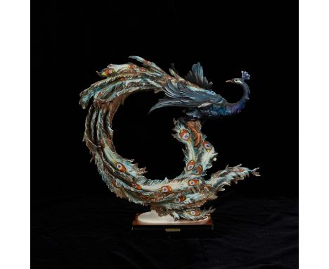 Giuseppe Armani (Italian, 1936-2006). Ceramic figure of a peacock in a gravity-defying pose titled "Peacock." Hand signed, nu