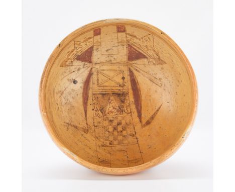 Early Hopi ceramic kachina (katsina) bowl, ceramic with polychrome decoration. This early example dates to ca. 1890-1910, and