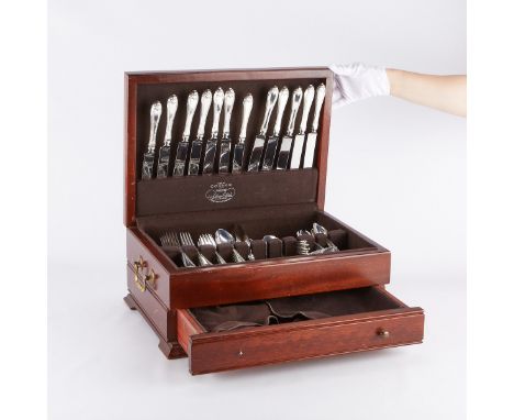 Dominick &amp; Haff sterling silver flatware set in the Marie Antoinette pattern. The set includes 12 dinner knives, 12 lunch