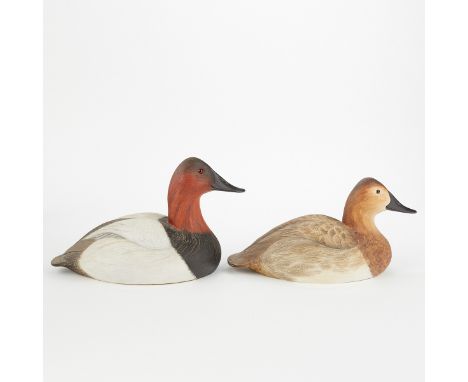 Robert G. Kerr (b. 1935). Pair of carved and painted wood duck decoys. Marked "Smiths Falls Ontario" and pencil signed and da