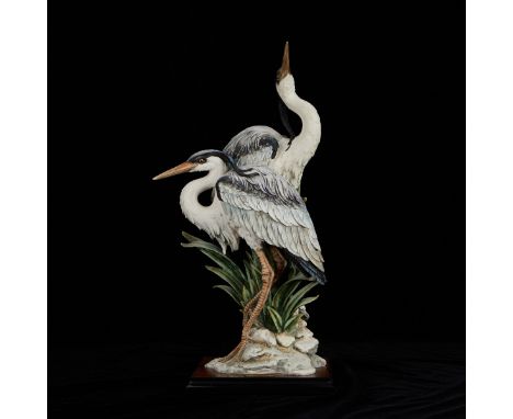 Giuseppe Armani (Italian, 1936-2006). Ceramic figure of a fair of graceful cranes titled "Elegance in Nature." Signed, number