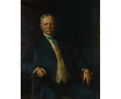 Oil on canvas portrait of distinguished Minneapolis businessman Eder H. Moulton (1844-1927), by Eugene E. Sprigier. He is dep
