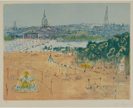 Jean Dufy (French, 1888-1964). Color lithograph on paper titled "Place de la Concorde," 1960, depicting a Parisian cityscape.