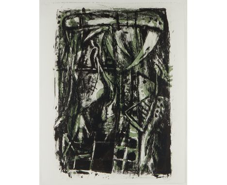 Markus Lupertz (German, b. 1941). Lithograph on paper titled "Grunes Haus" (Country House), 1982. Pencil signed along the low