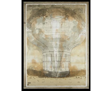 Robert Cumming (American, b. 1943). Color lithograph on paper titled "Apex Oculus," depicting an abstracted lightbulb, from "