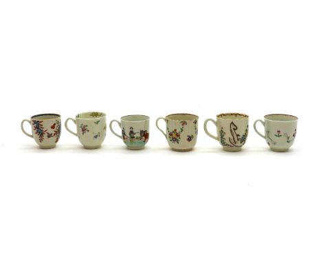 A Worcester porcelain 'Quail' pattern teacup,c.1765, the gilded and moulded rim leading to a polychrome enamel painted body,7