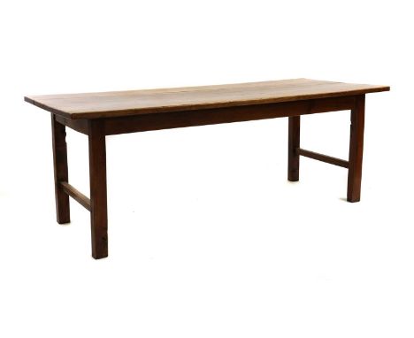 A light oak farmhouse dining table,early 20th century, with a four-plank top over square supports,201cm wide80cm deep73cm hig