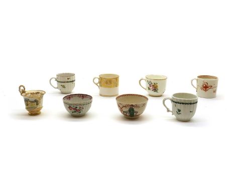 A collection of English and French porcelain tea wares,mid to late 18th century, comprising a Bristol moulded teacup, decorat