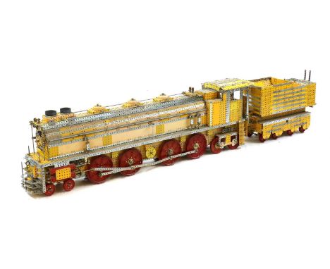 A large scratch-built Meccano steam locomotive,133cm longand tender,47cm longCondition ReportSome bolts may be loose, given t