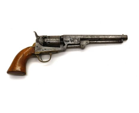 A Belgian copy of a 'Navy Colt' 36 bore 6 shot revolver,Liege proof marks to cylinder, no.1515, with 7.5in octagonal barrel a