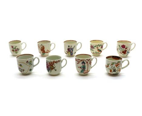 A Worcester porcelain 'Kempthorne' pattern teacup,c.1770, painted and gilded, with a crescent moon mark,6cm hightogether with