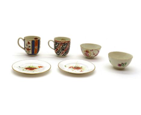 A Worcester porcelain 'Queen Charlotte' pattern teacup,c.1758, with painter's mark, and paper label reading 'Harris Materson 