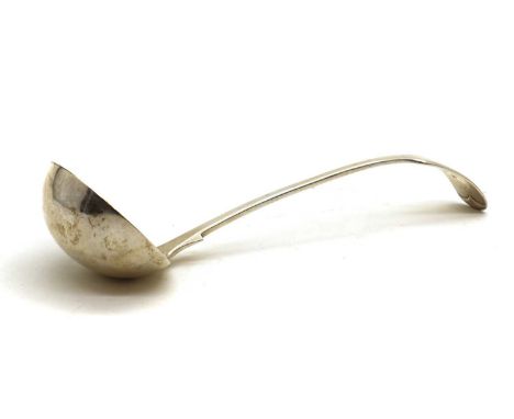 An Edwardian silver ladle,by Josiah Williams &amp; Co, London 1902, the handle with engraved crests,31.5cm long10oztCondition