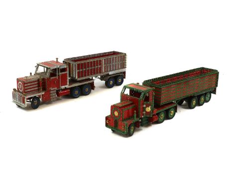 A large scratch-built Meccano truck,123cm longtogether with another similar example,120cm longCondition ReportSome bolts may 