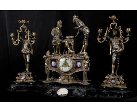 Clock measurements: 53 x 37 x 26 cm. Candlestick measurements: 50 x 22 x 22 cm