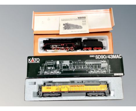 A German Hamo HO Scale die cast locomotive in box, Kato HO scale locomotive Union Pacific engine in box (2) 