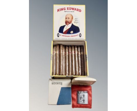 A King Edward Special Cigar box containing 30 cigars, together with a boxed Ronson Varaflame lighter 