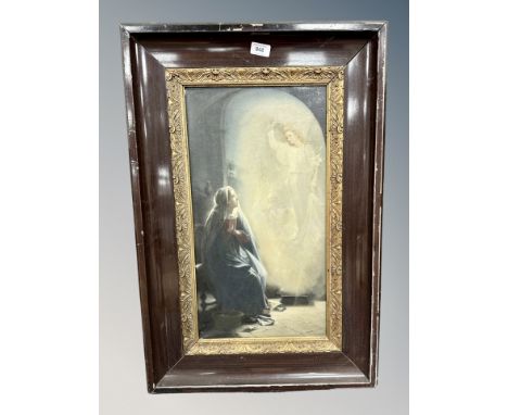 An antique religious print, 54 cm x 28 cm