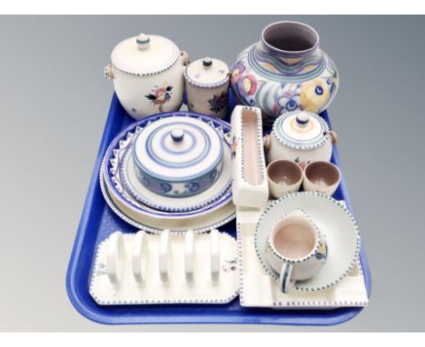 A tray of Poole pottery including toast rack, vase, etc 