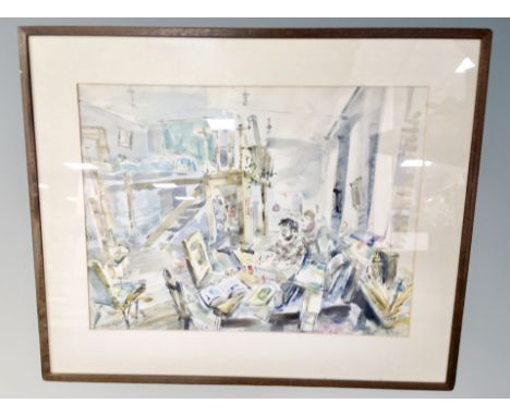 Tabetha Salmon : Artist's studio, watercolour, 61 cm x 47 cm, together with a limited edition colour print depicting an orche
