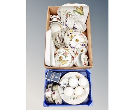 A box and crate of Royal Worcester Evesham oven to table ware including tureens, ramekins, teacups etc 