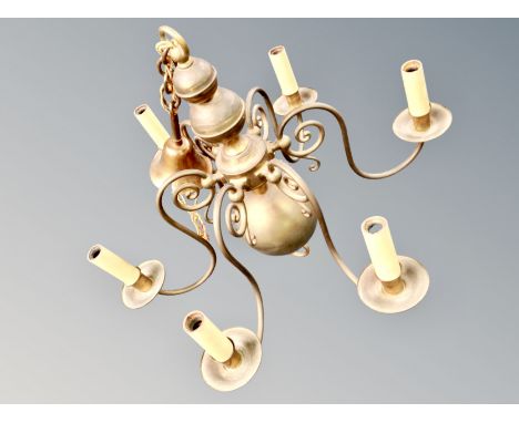 A brass six branch light fitting, diameter 61 cm 