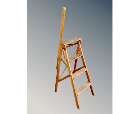 A metal adjustable step ladder 
