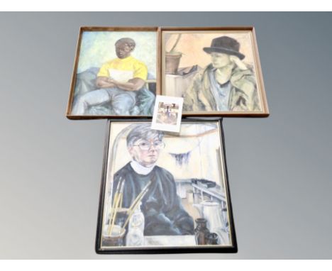 Paula Stephenson : Portrait of a gentleman, oil on board, 45 cm x 50 cm, together with two further oil paintings 