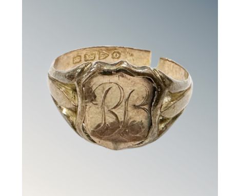 A gold signet ring, stamped '18' although tests as only 9ct, 5g