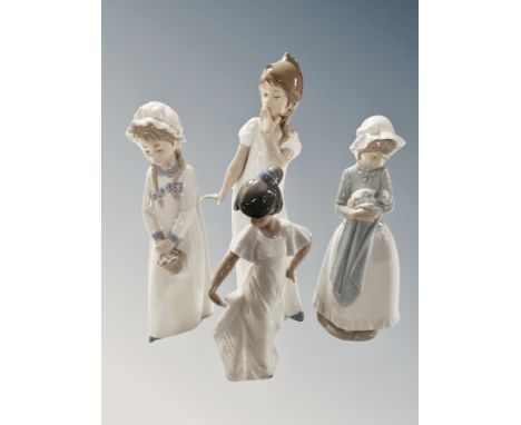 Four Nao figures of girls in night dress 