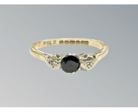 An 18ct gold sapphire and diamond ring, size L CONDITION REPORT: 2.5g. Misshapen. 