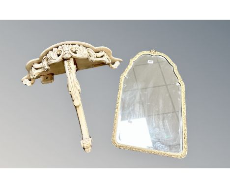 A cream and gilded console table with bevelled mirror 