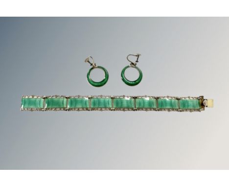 A Norwegian silver and enamel bracelet and matching earrings by Kristian Hestenes