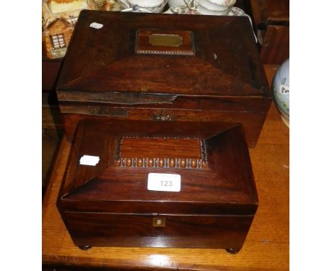 A 19TH CENTURY ROSEWOOD TEA CADDY and a similar box