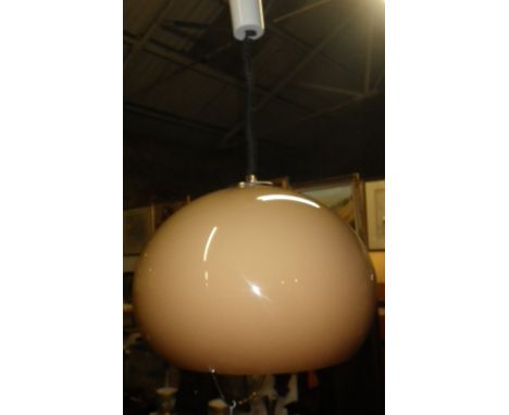 A VINTAGE 1970'S PULL-DOWN LAMP with a coffee-coloured plastic shade