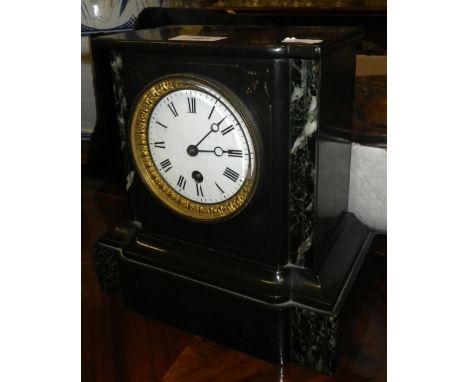 A 19TH CENTURY SLATE-CASED MANTEL CLOCK