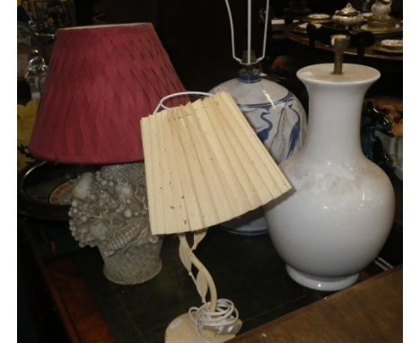 A LARGE HAND PAINTED POTTERY TABLE LAMP and others similar