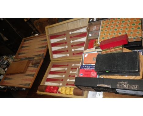 A QUANTITY OF VINTAGE CARD GAMES, a fold-out cased Backgammon set and another similar