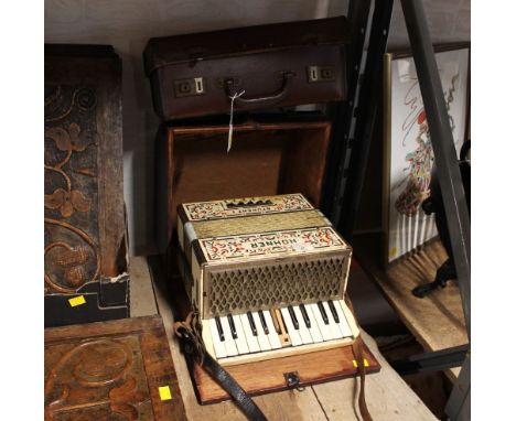 Hohner student 1 accordian in box and small vintage suitcase