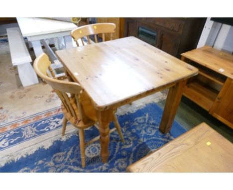 Modern pine square table and two chairs