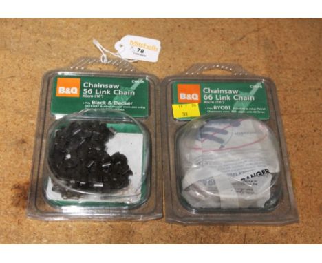 Two packs of B&Q chainsaw link chains, 66 and 56