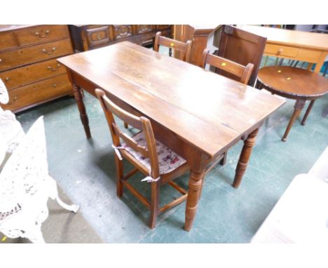 Oak rectangular table with three similar chairs