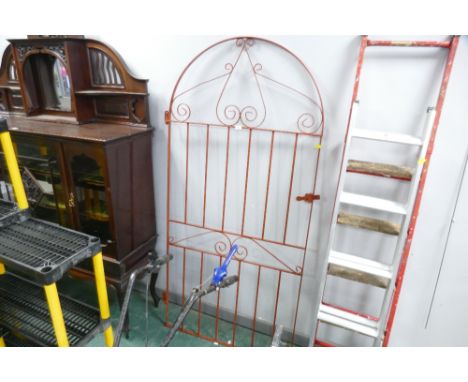 Red painted metal garden gate, height 187 cm, width 89 cm