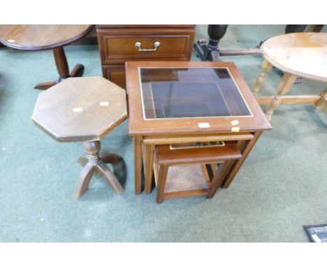 Glass topped nest of three table and an octagonal occasional table 