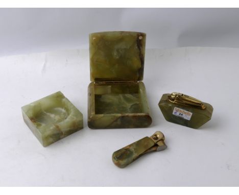 Set of four soapstone table lighter and ashtray set